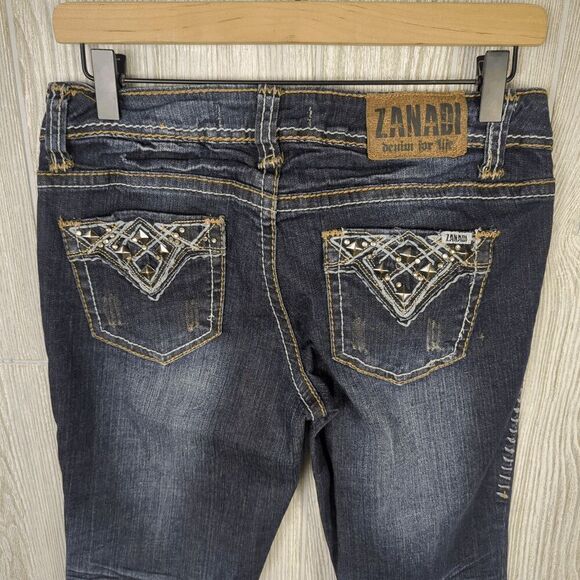 Zanadi Bootcut Jeans Dark Wash Contrast Stitching Y2K Embellished Pockets Size 6 - Picture 5 of 7